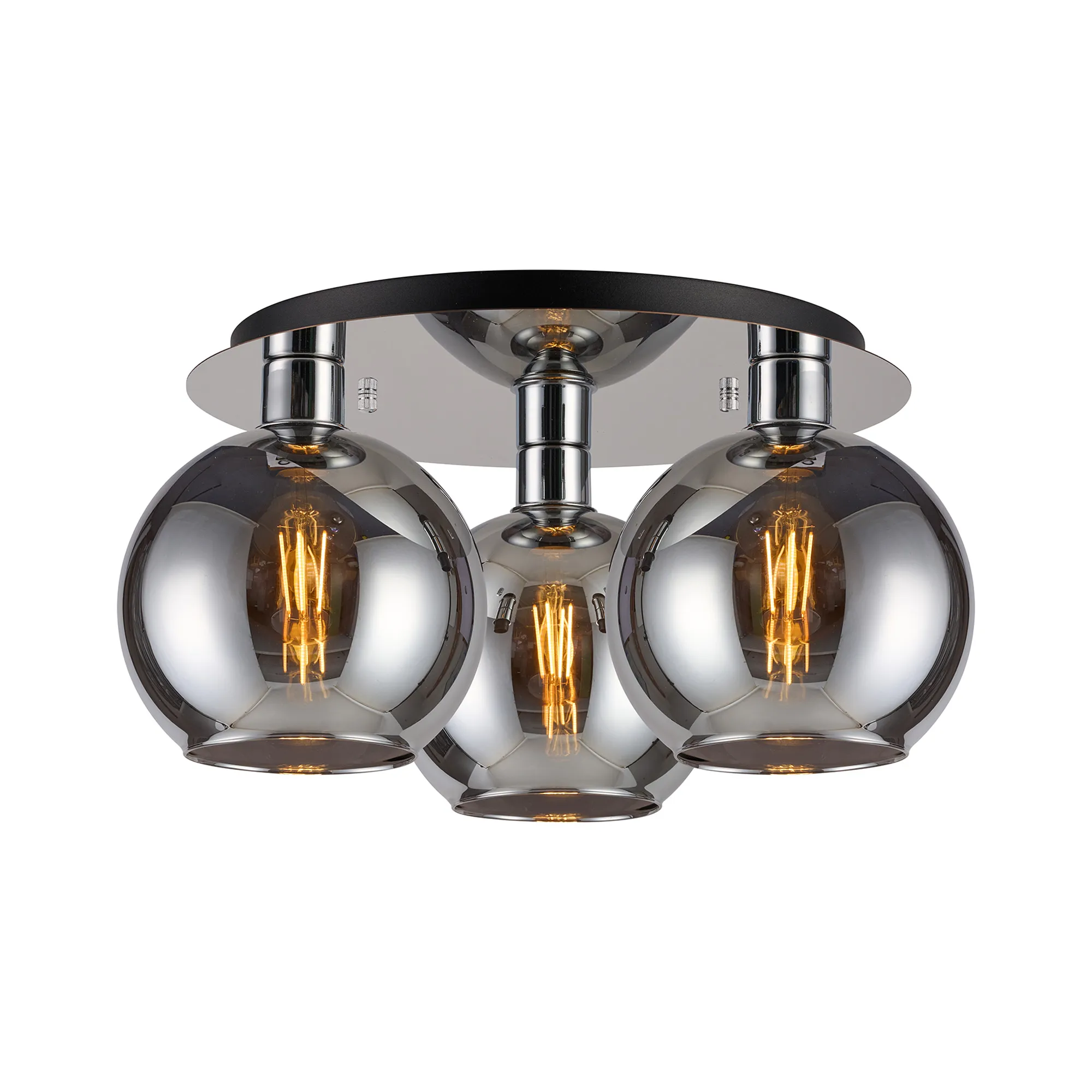 DK1343  Lori 40cm Round Ceiling Flush, 3 Light Flush Fitting, Polished Chrome/Chrome Open Mouth Round Globe Shades